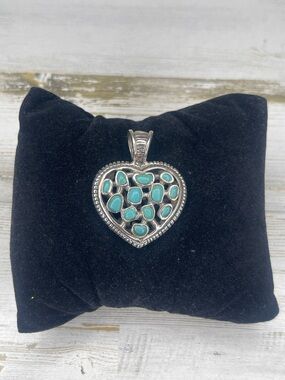 Barse Sterling Silver Turquoise Heart Pendant Statement Charm